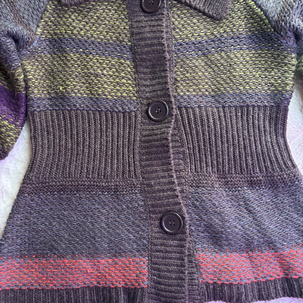 RXB Striped Brown Wool Blend Button-Up Women's Cardigan Sweater, Size M - Picture 2 of 6